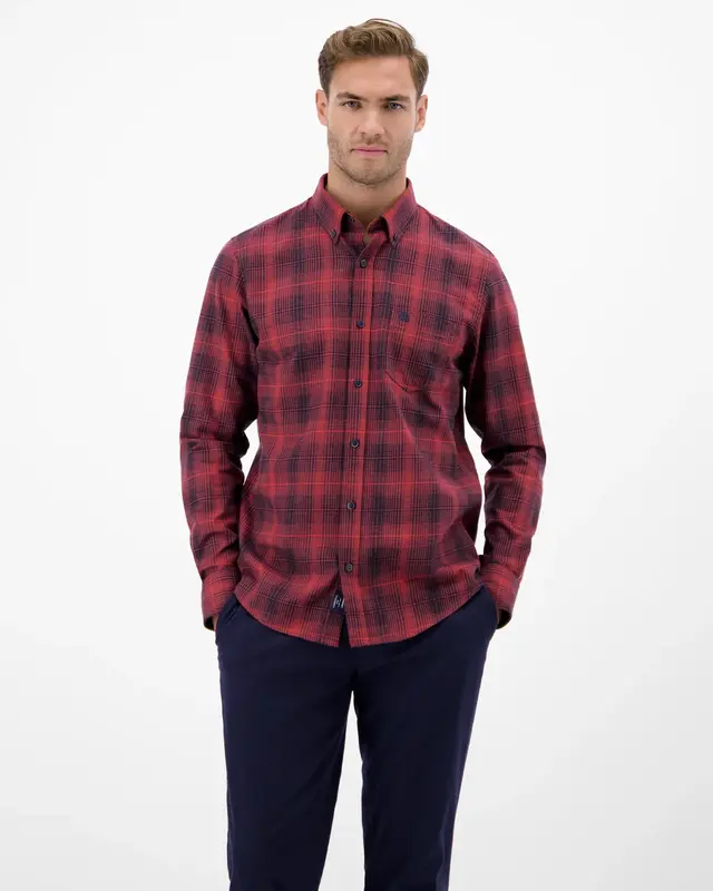 Lerros Karomuster Hemd, Flanel - Maple Red