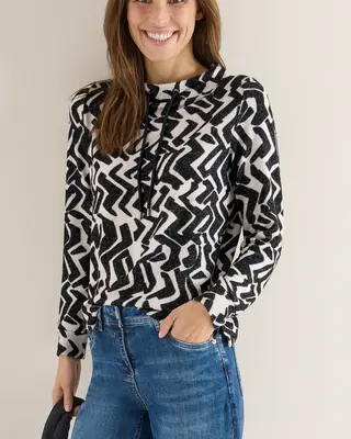 Cecil Shirt with Graphic Print - Light Greige Melange
