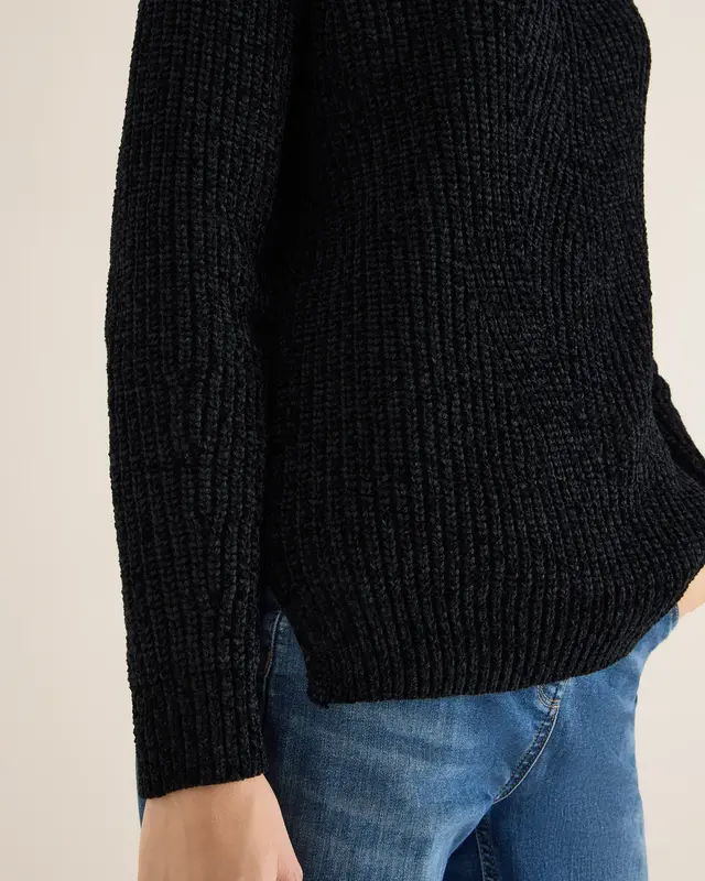 Cecil Trui van Chenille met Col - Black