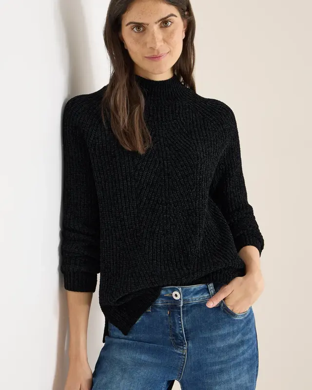 Cecil Trui van Chenille met Col - Black