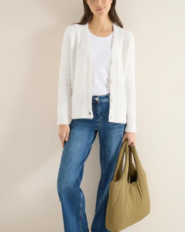 Cecil Federgarn Cardigan - Light Greige