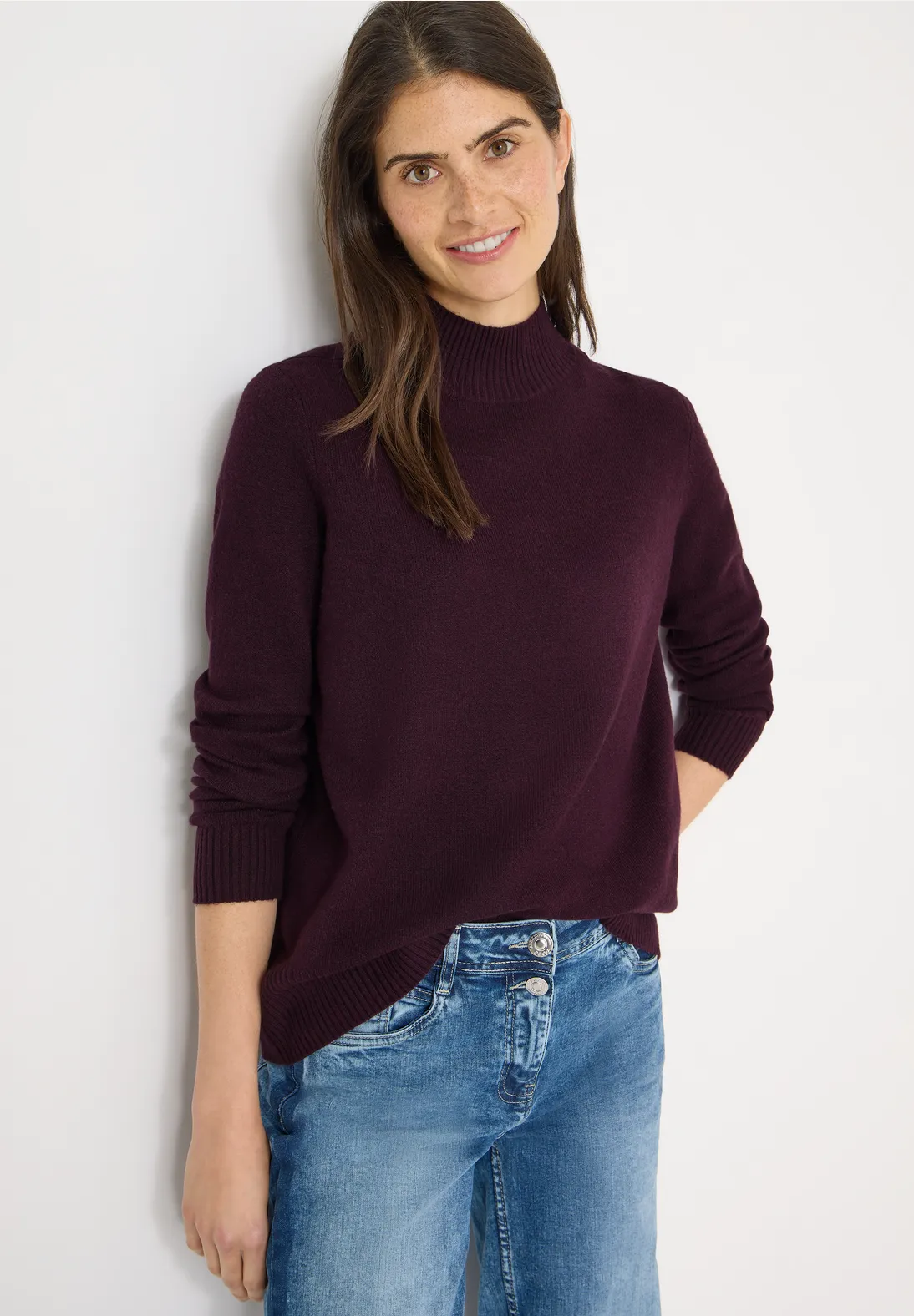 CECIL Cosy Turtleneck Jumper - Eggplant Red Melange | - Cotton Blues