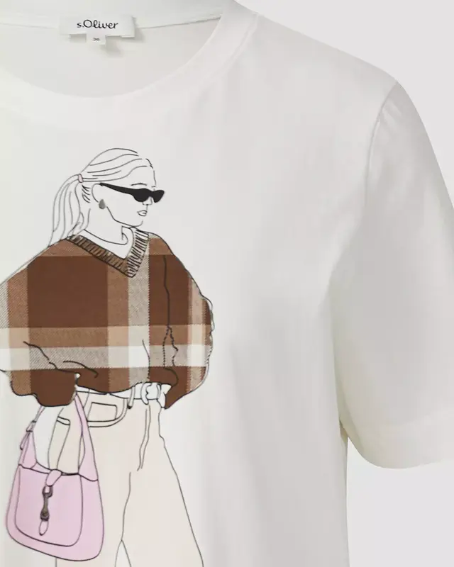 S. Oliver Relaxed T-Shirt met Frontprint - Off White