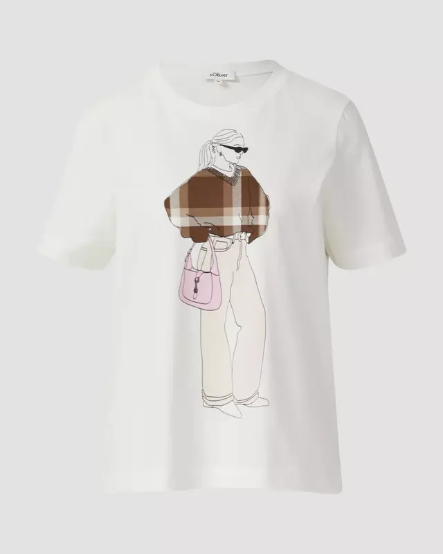 S. Oliver Relaxed T-Shirt met Frontprint - Off White