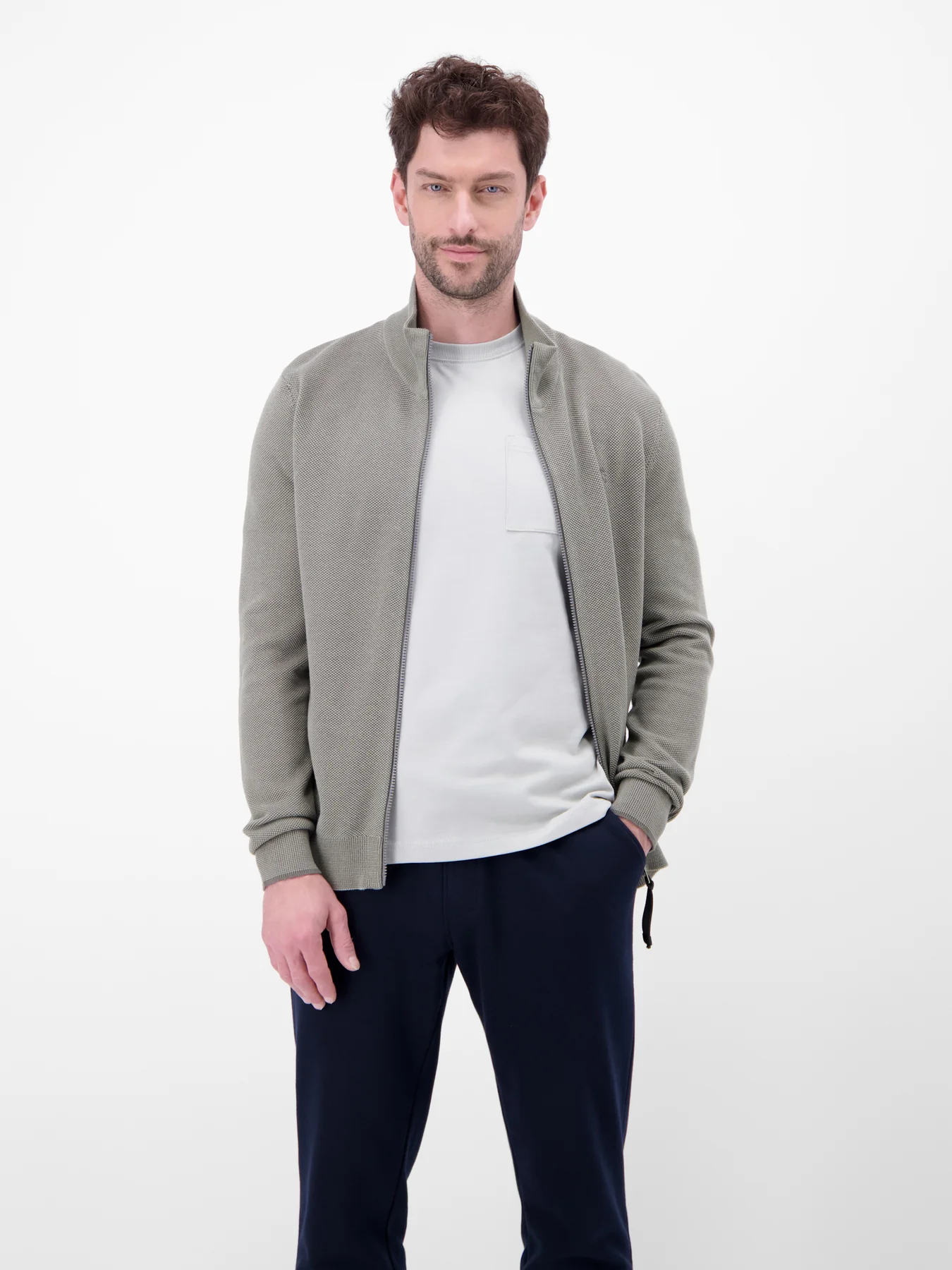 Lerros Cardigan, Standing Collar - Basalt Grey