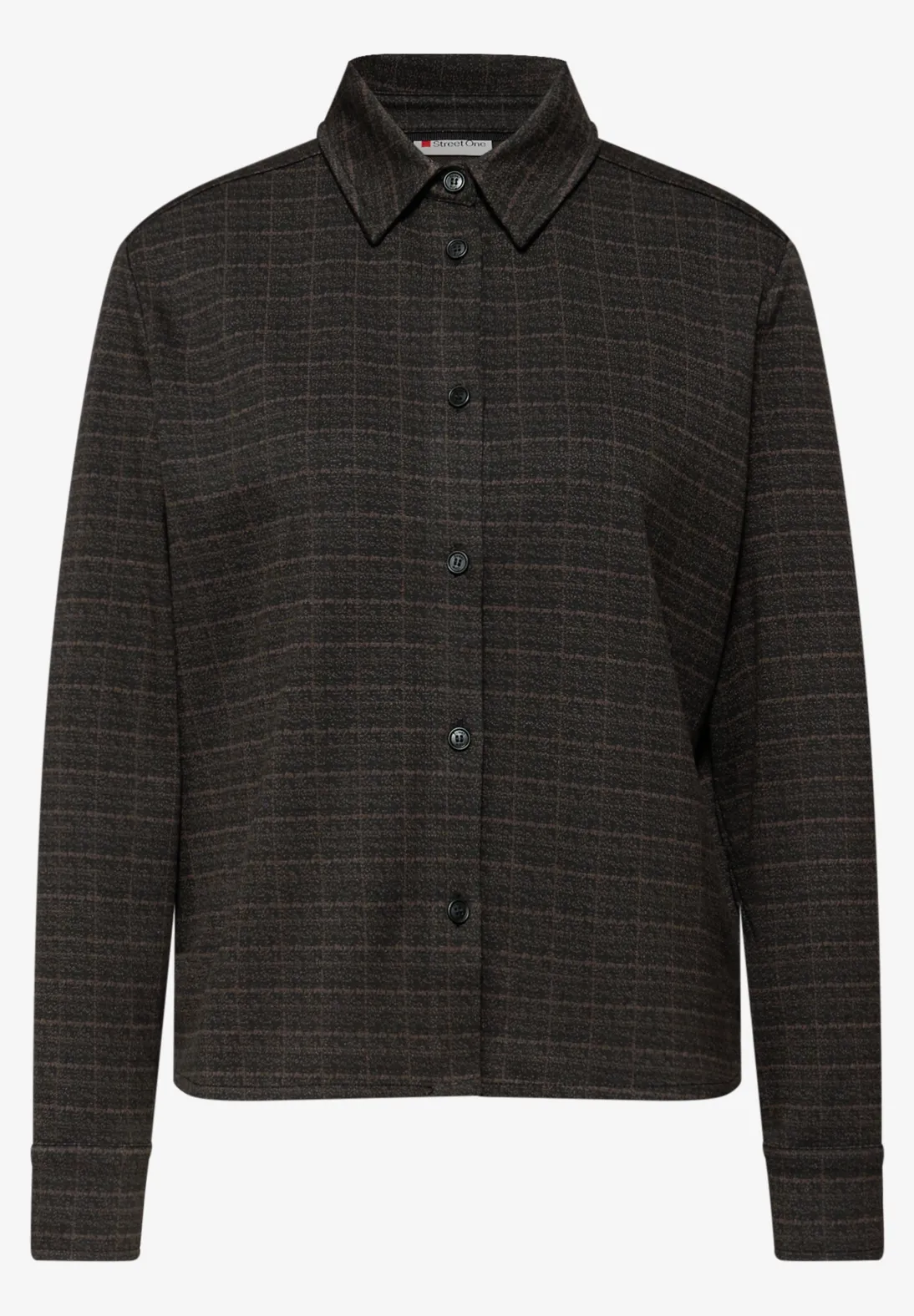 Street One Geruite Jacquard Blouse - Black