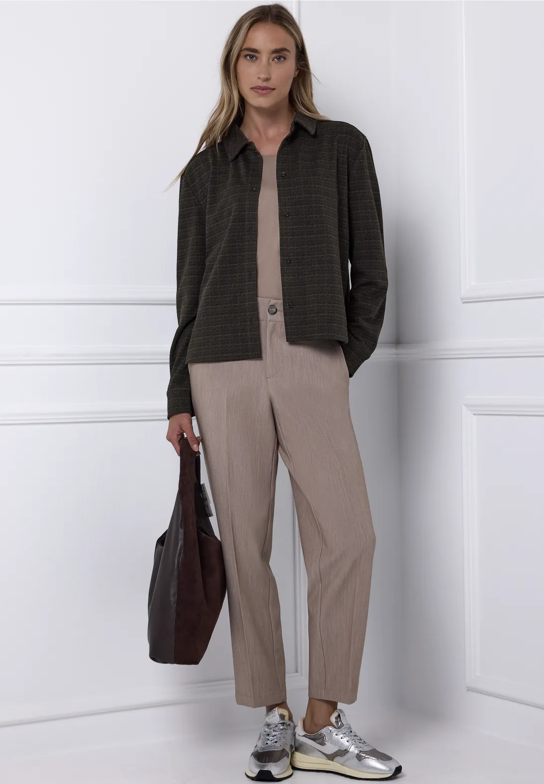 Street One Geruite Jacquard Blouse - Black