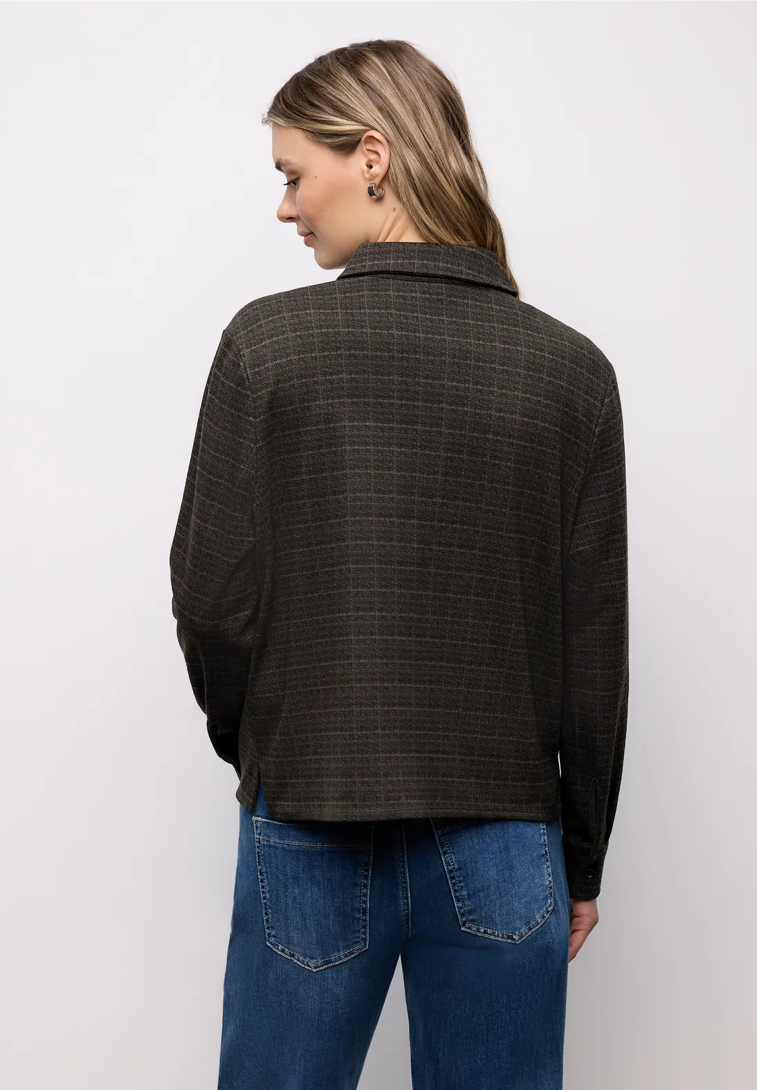 Street One Geruite Jacquard Blouse - Black