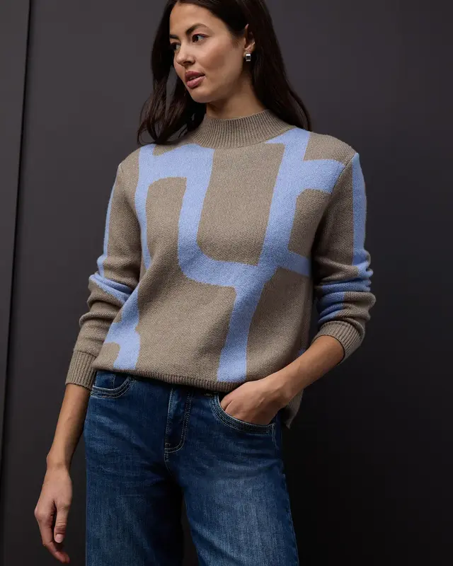 Street One Jacquard Pullover - Light Terra Mocha Melange