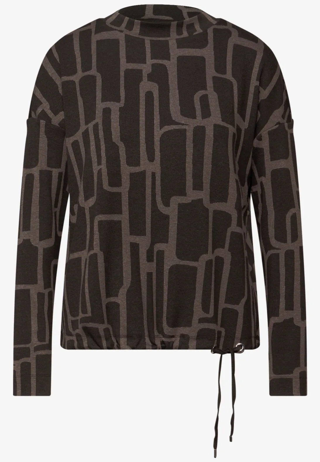 Street One Print Shirt mit Tunnelzug - Darkest Brown