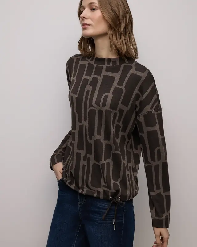 Street One Print Shirt with Drawstring - Darkest Brown