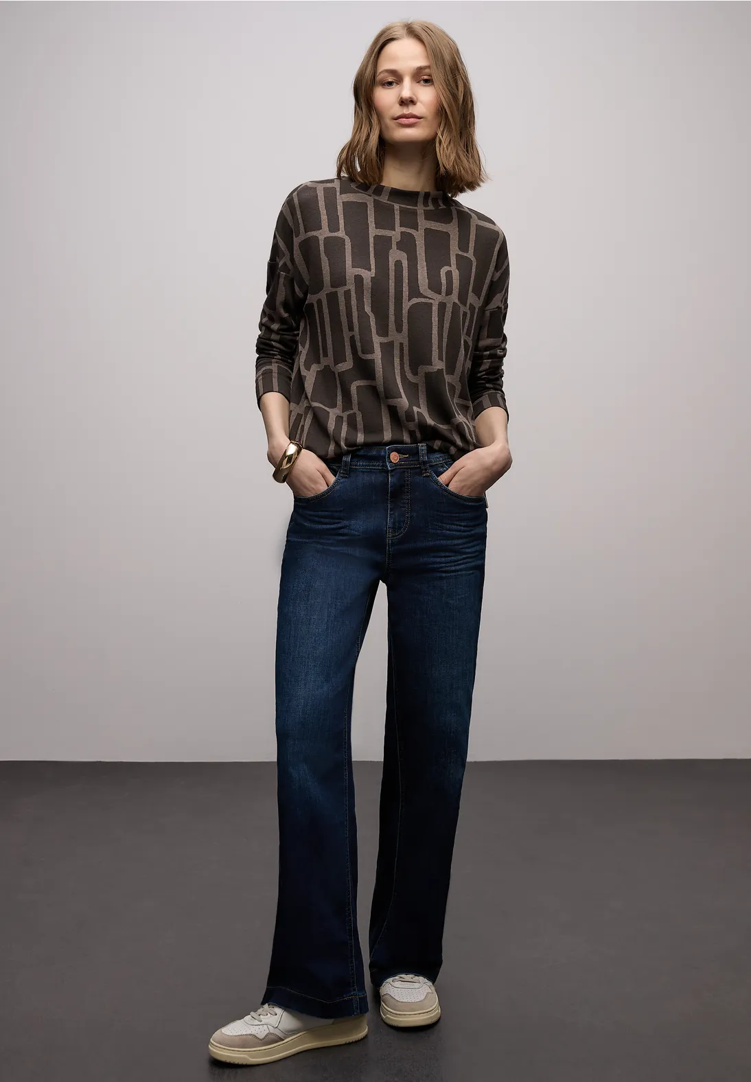 Street One Shirt met Print en Trekkoord - Darkest Brown