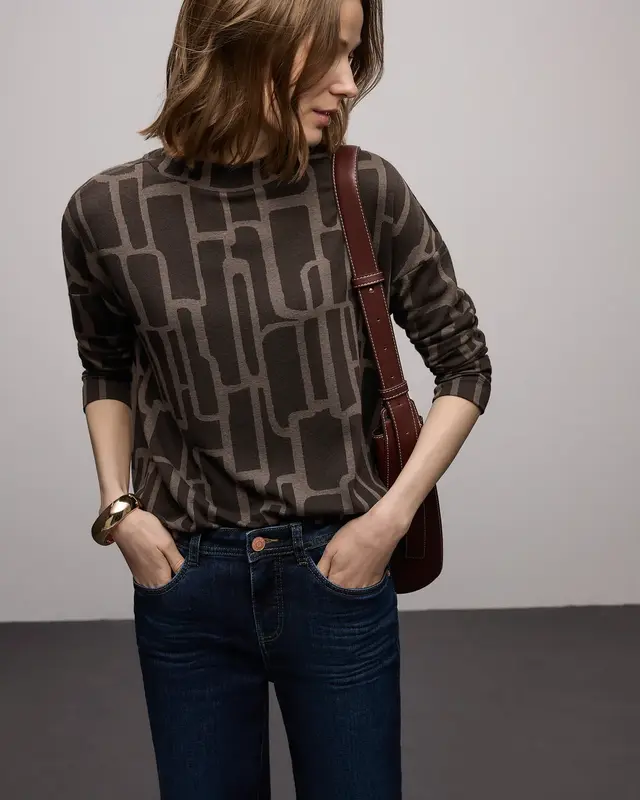 Street One Print Shirt with Drawstring - Darkest Brown