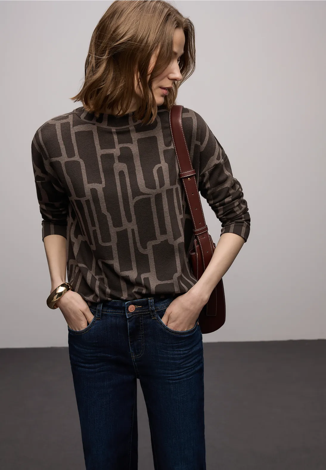 Street One Shirt met Print en Trekkoord - Darkest Brown