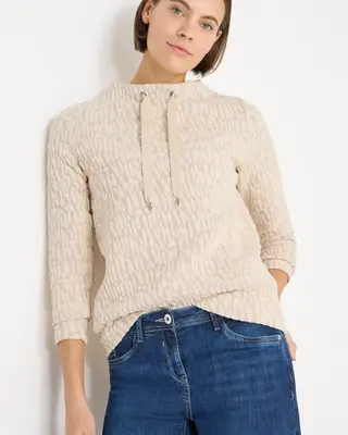 Cecil Jacquard Funnel Hals Shirt - Pearl Beige