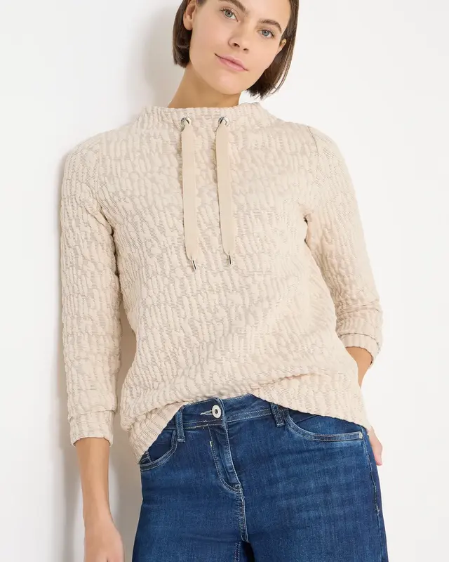 Cecil Jacquard Funnel Neck Shirt - Pearl Beige