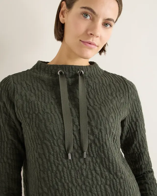 Cecil Jacquard Funnel Neck Shirt - Raw Khaki