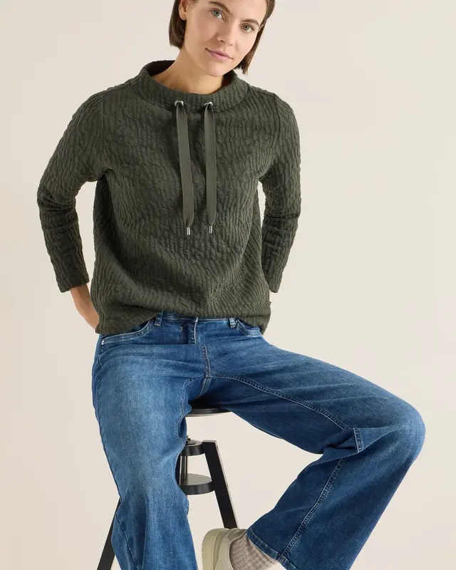 Cecil Jacquard Funnel Neck Shirt - Raw Khaki