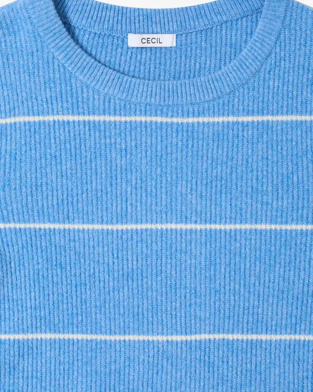 Cecil Gestreifter Strukturpullover - Fountain Blue Melange