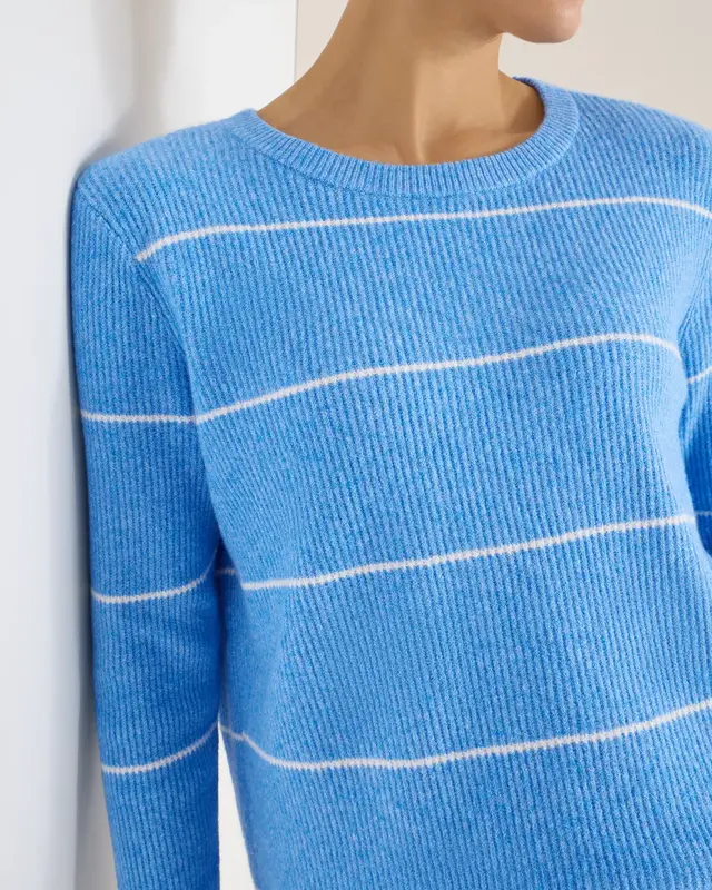 Cecil Gestreifter Strukturpullover - Fountain Blue Melange