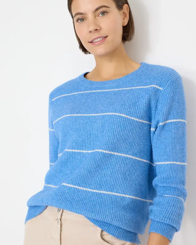 Cecil Gestreifter Strukturpullover - Fountain Blue Melange