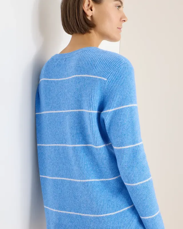 Cecil Gestreifter Strukturpullover - Fountain Blue Melange