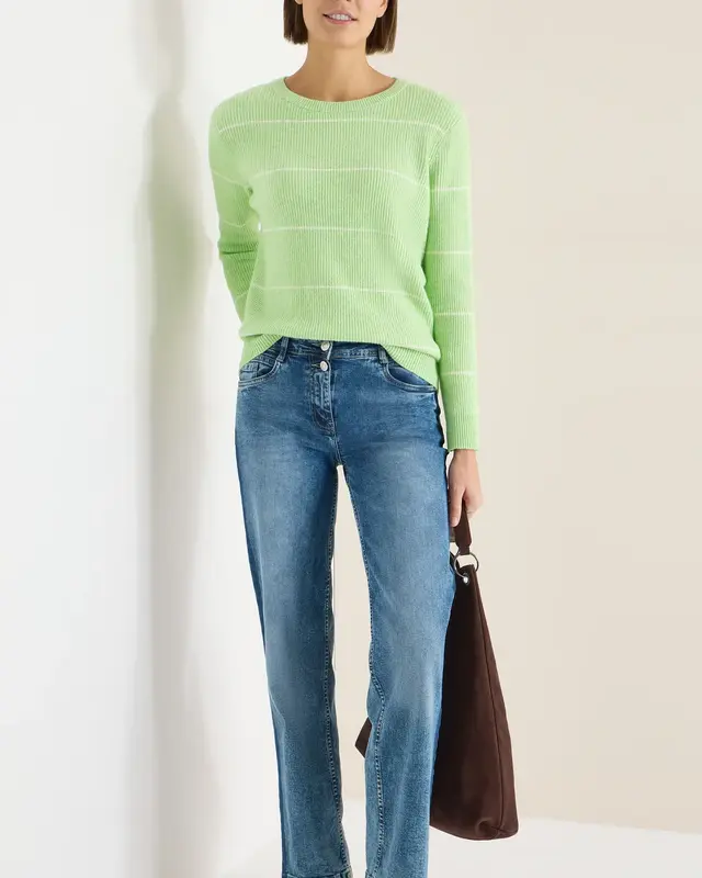 Cecil Gestreifter Strukturpullover - Bamboo Green Melange