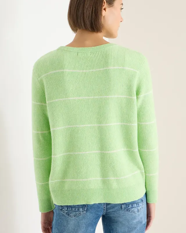 Cecil Gestreepte Trui met Structuur - Bamboo Green Melange