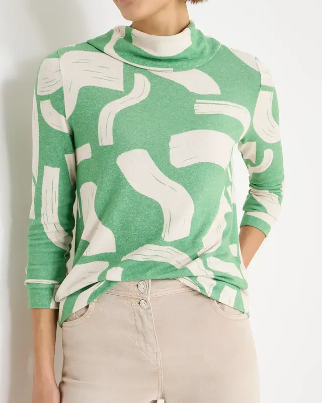 Cecil Gemustertes Melange Shirt - Bamboo Green Melange