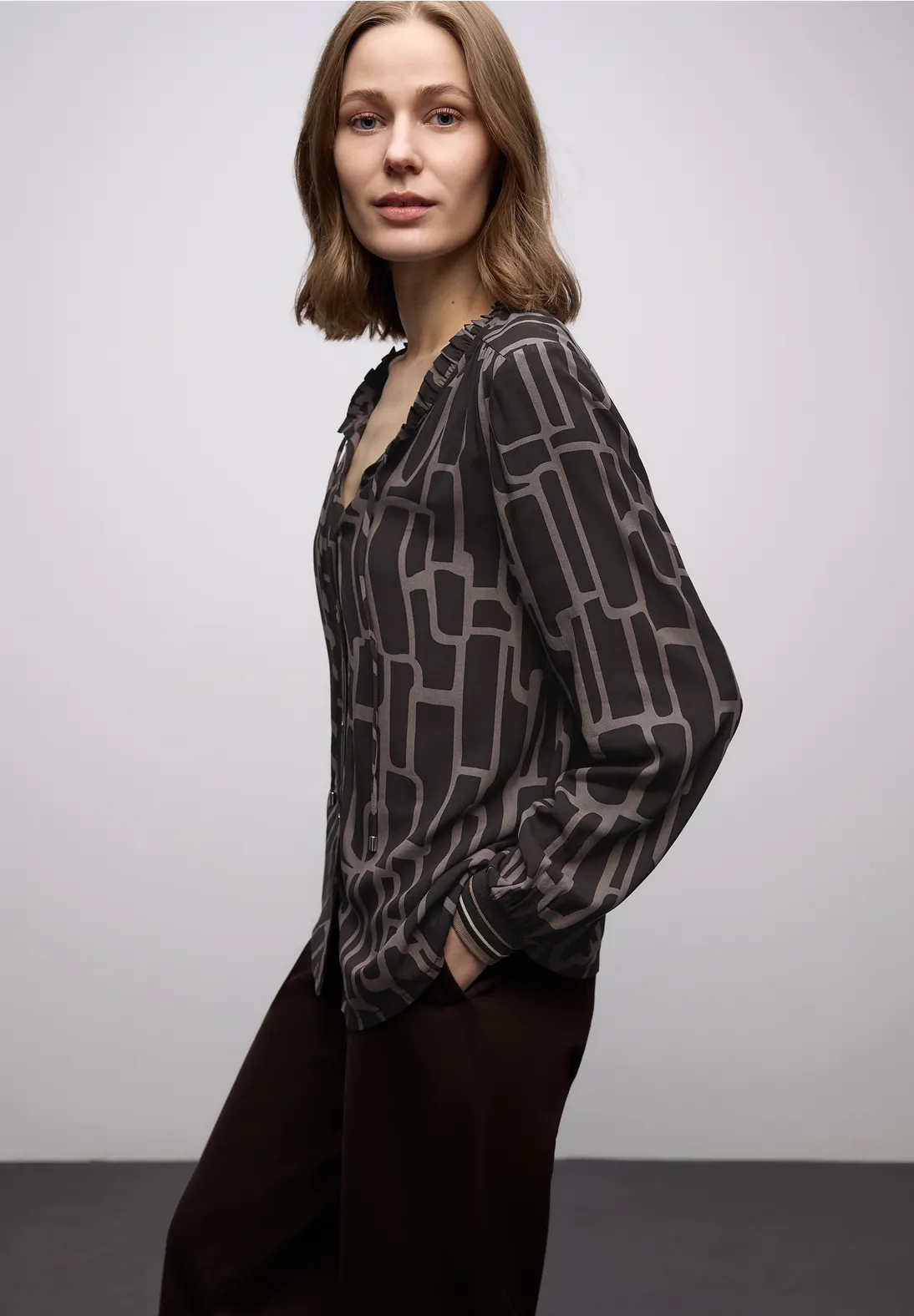 Street One Gemusterte Tunika - Darkest Brown