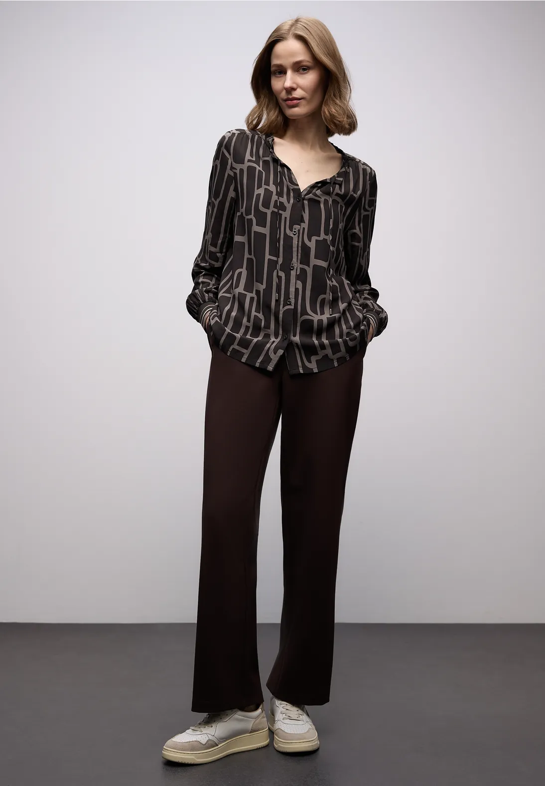 Street One Gemusterte Tunika - Darkest Brown