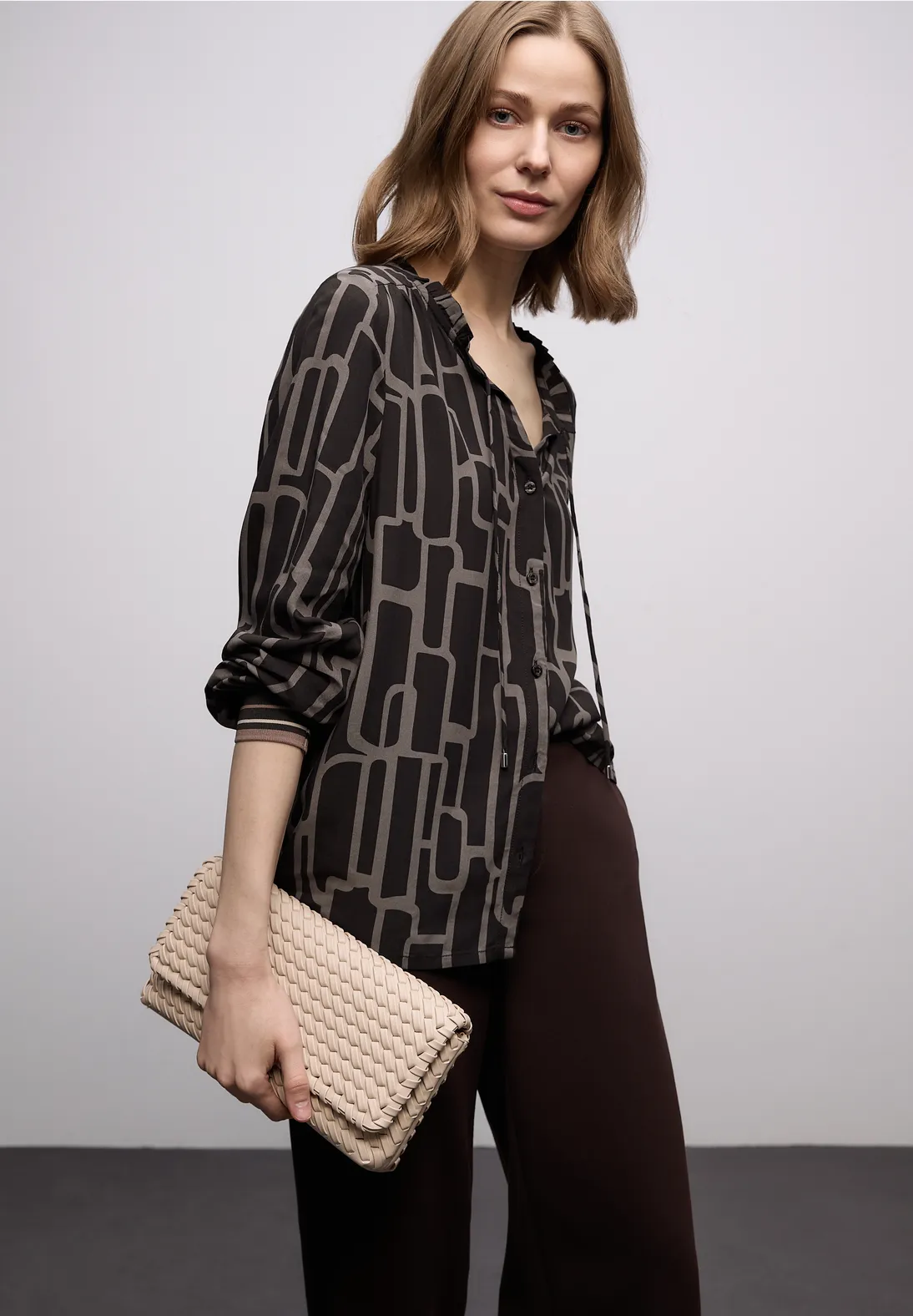 Street One Gemusterte Tunika - Darkest Brown