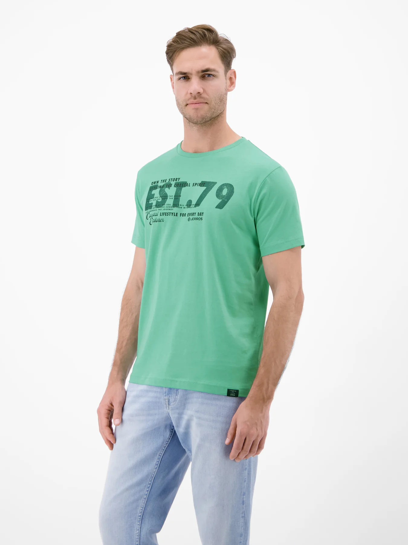 Lerros T-Shirt met Borstprint - Mint Water