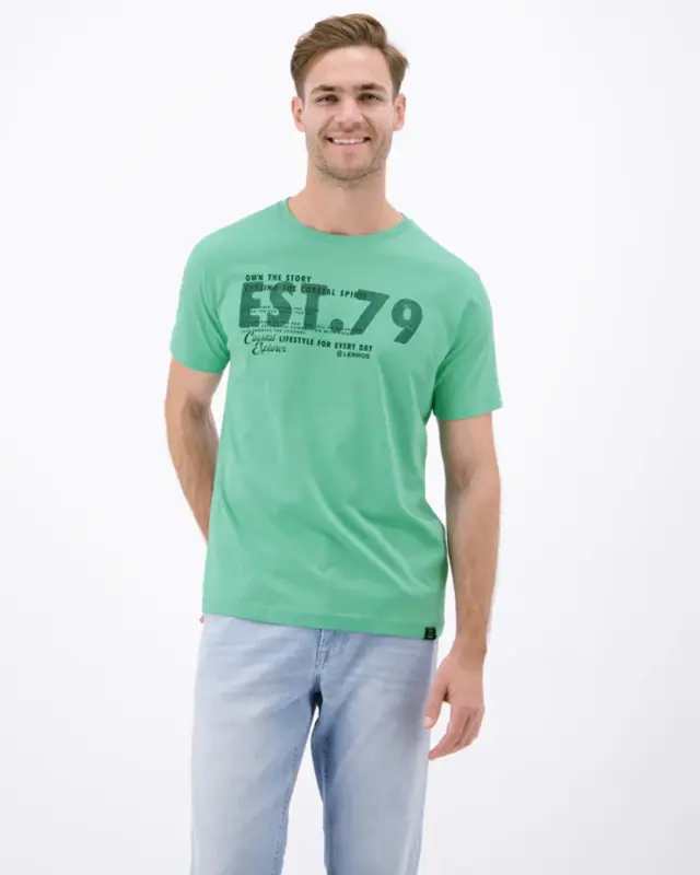 Lerros T-Shirt met Borstprint - Mint Water