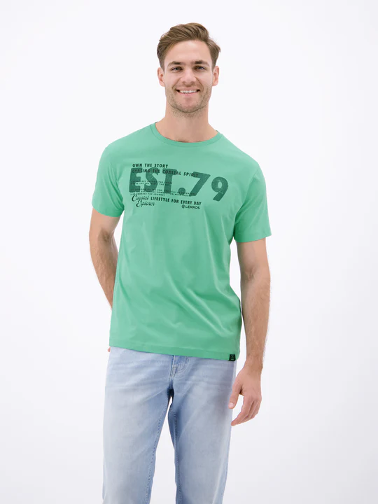 Lerros T-Shirt met Borstprint - Mint Water