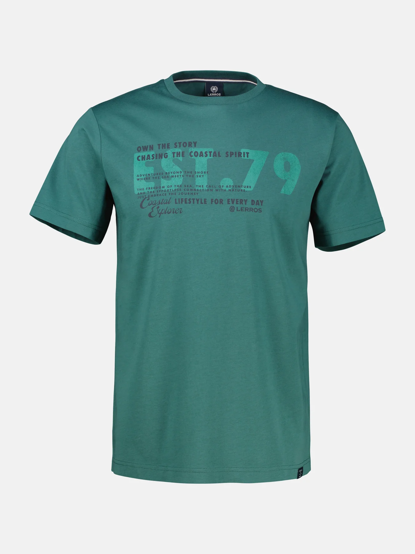 Lerros T-Shirt met Borstprint - Soft Teal