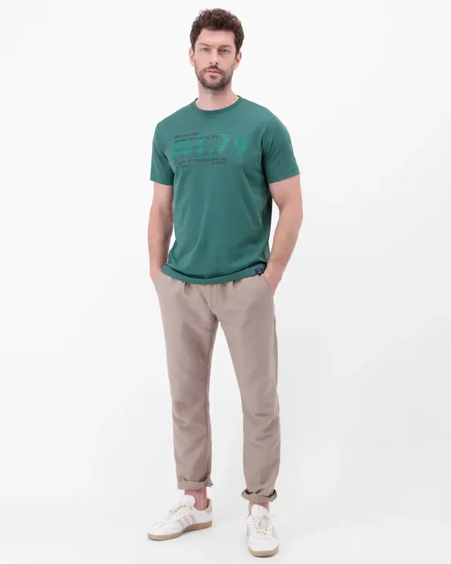 Lerros T-Shirt met Borstprint - Soft Teal