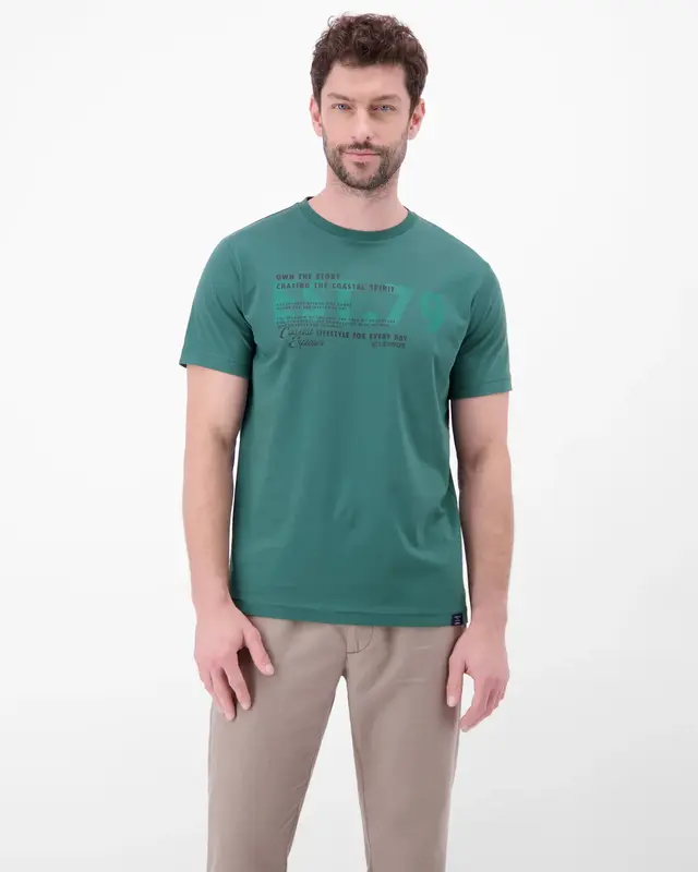 Lerros T-Shirt met Borstprint - Soft Teal