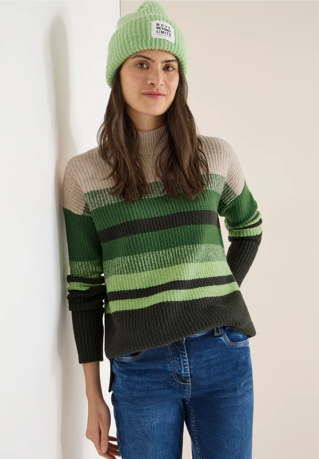 Cecil Gestreifter Mouliné Pullover - Raw Khaki