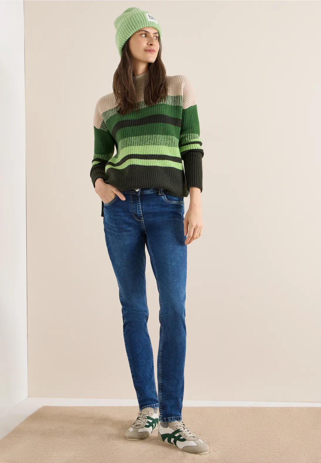 Cecil Gestreifter Mouliné Pullover - Raw Khaki