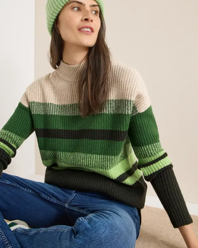 Cecil Gestreifter Mouliné Pullover - Raw Khaki