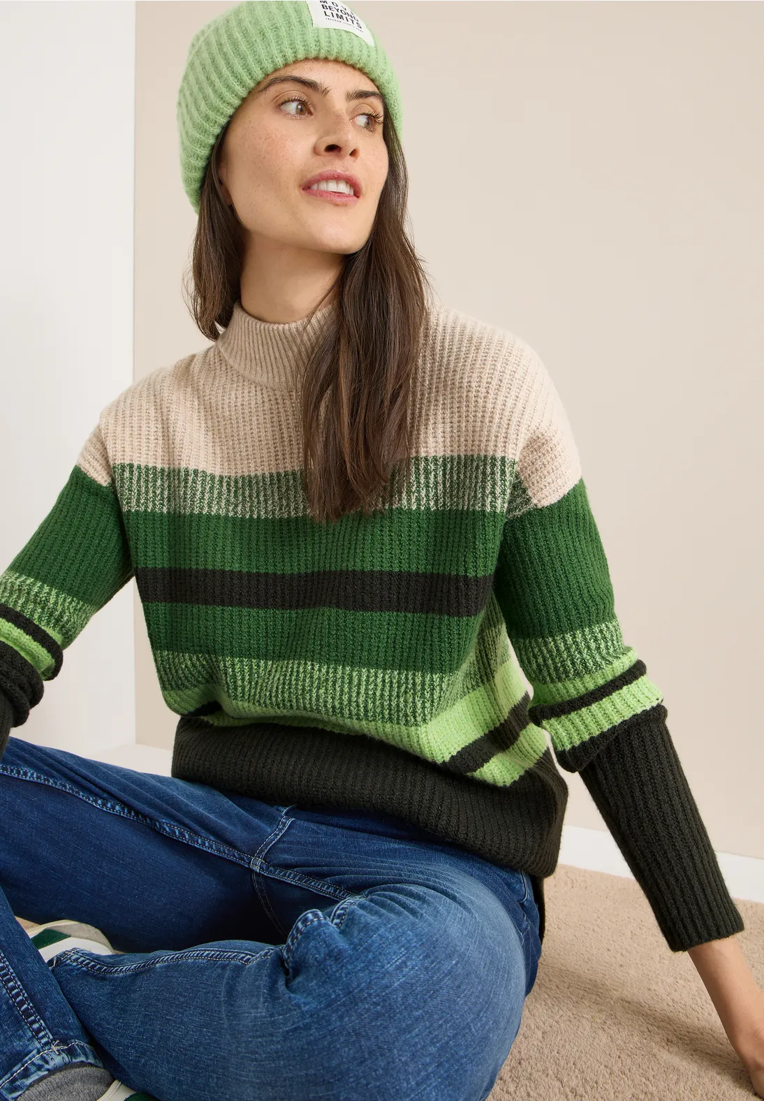 Cecil Gestreifter Mouliné Pullover - Raw Khaki