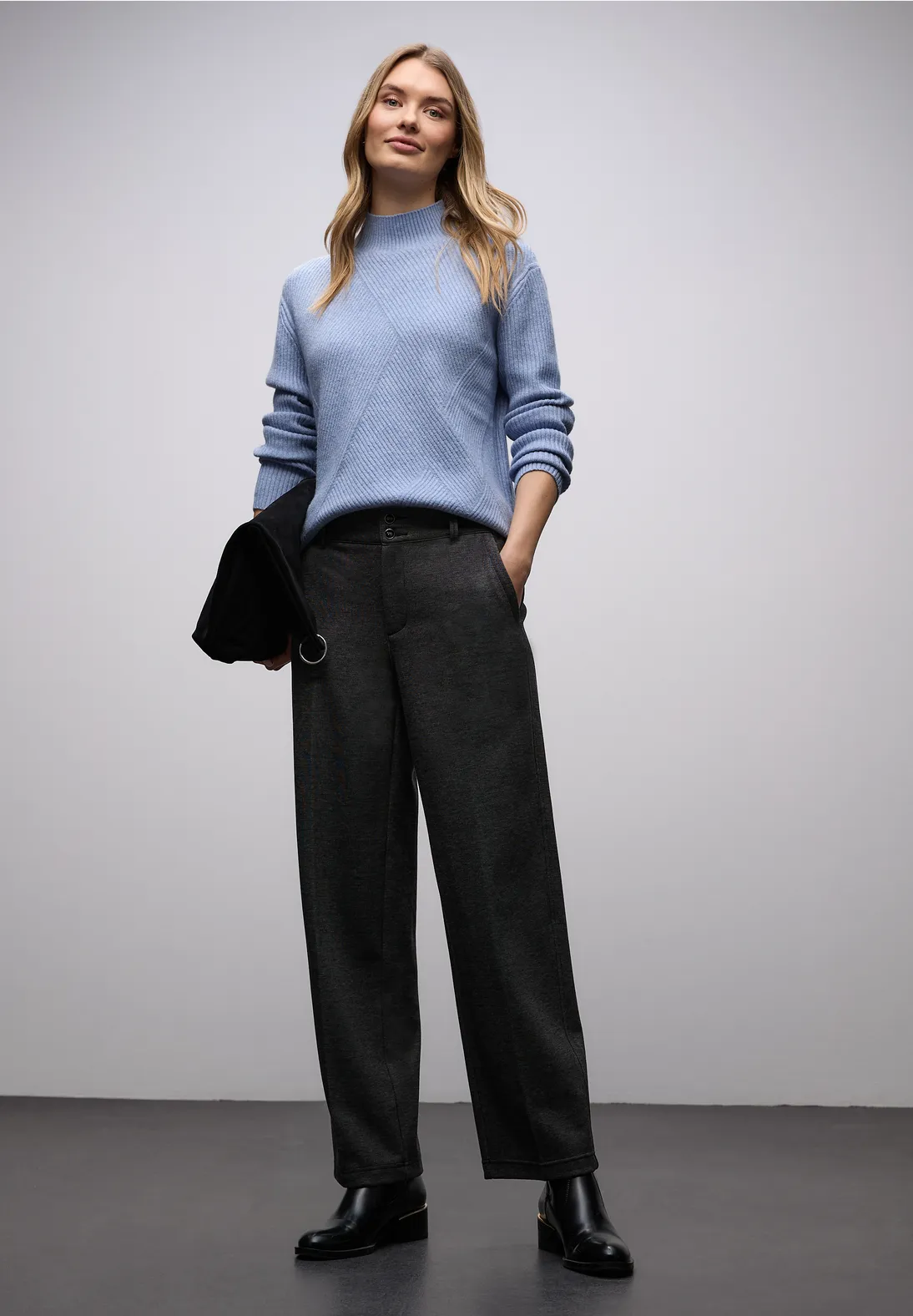 Street One Zachte Trui met Structuur - Frosted Blue Melange