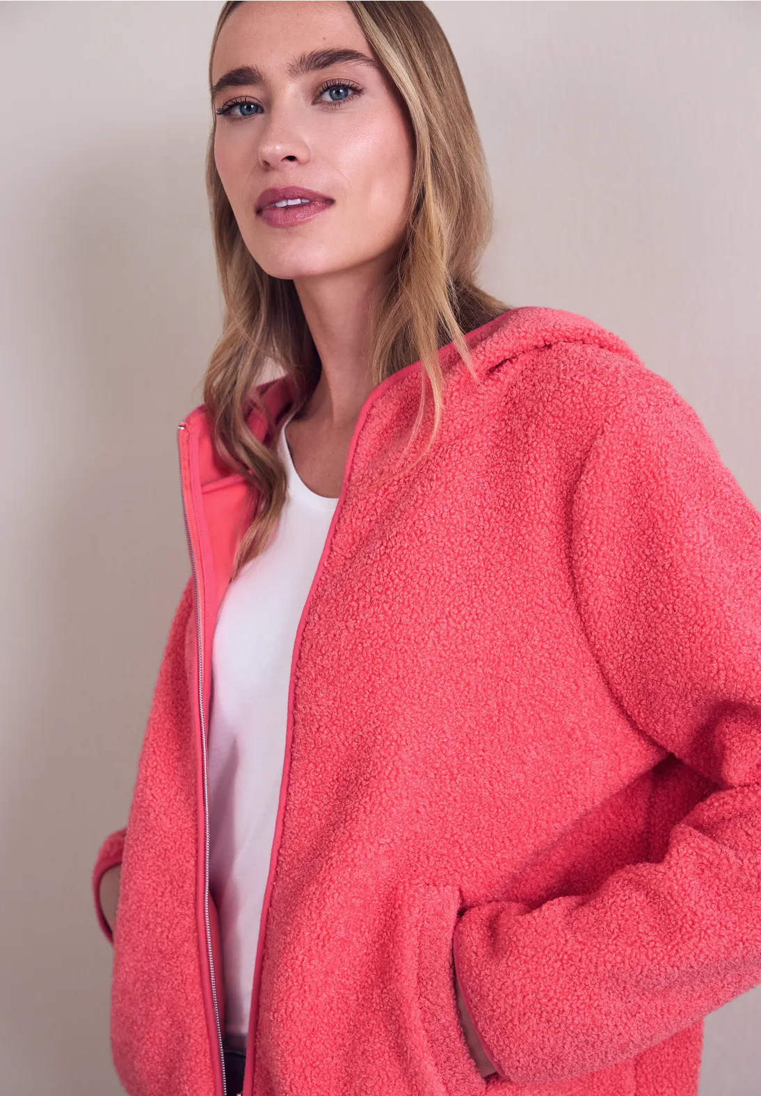 Street One Teddy Jacke mit Kapuze - Striking Coral