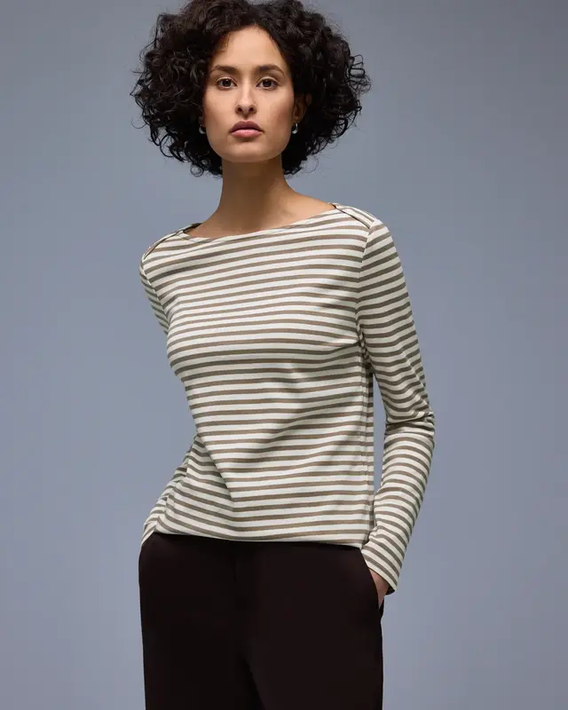 Street One Striped Shirt - Light Terra Mocha