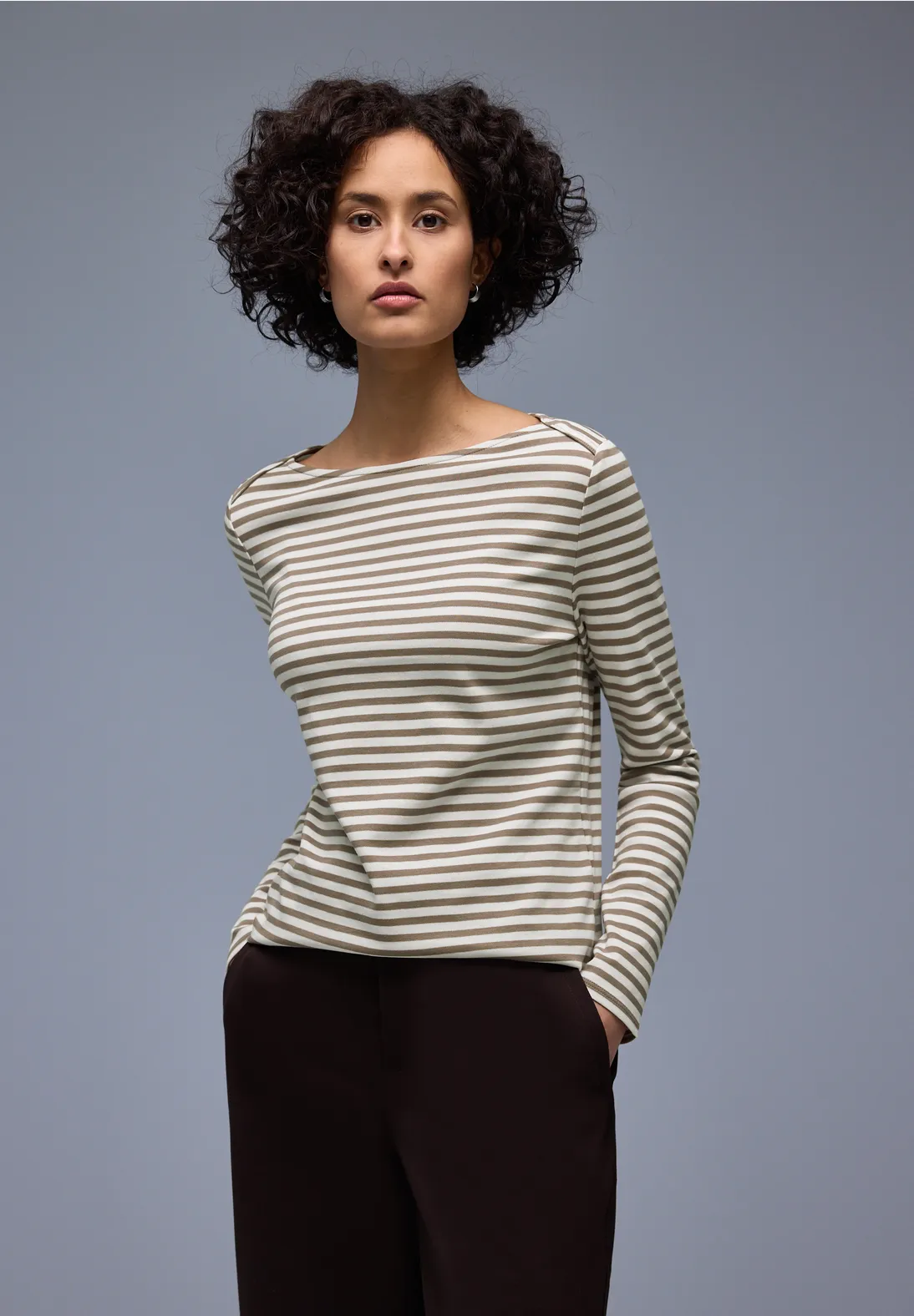 Street One Striped Shirt - Light Terra Mocha