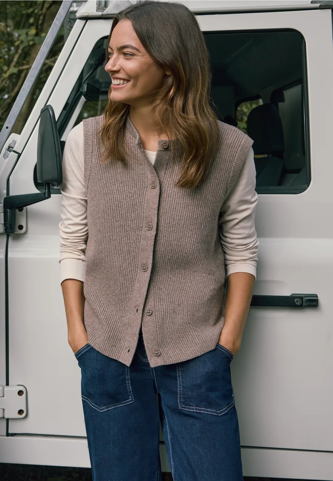 CECIL Vest with Structure - Urban Taupe Melange | - Cotton Blues