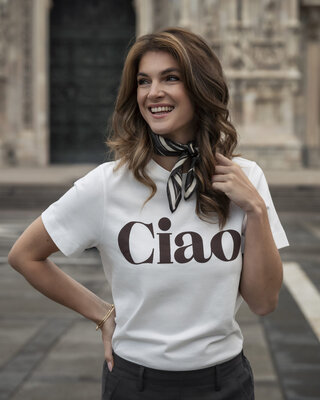 Elvira Collections T-Shirt Ciao - Off White, Mocha Front