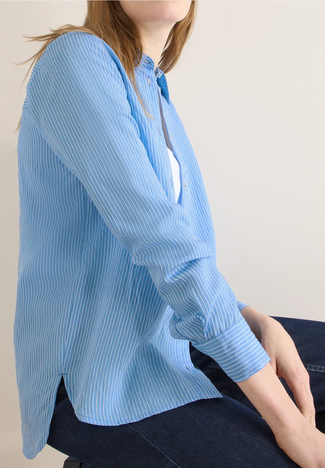 Cecil Gestreepte Overhemdblouse - Fountain Blue