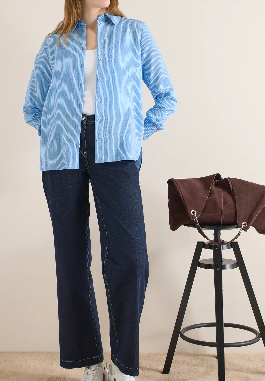 Cecil Striped Blouse - Fountain Blue